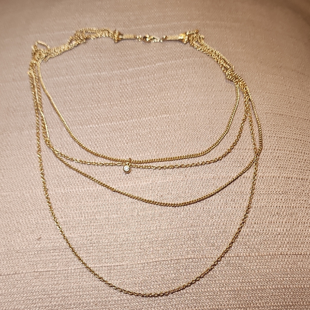 Vintage Four Strand Necklace w/ Crystal Pendant, Pre-loved In EC